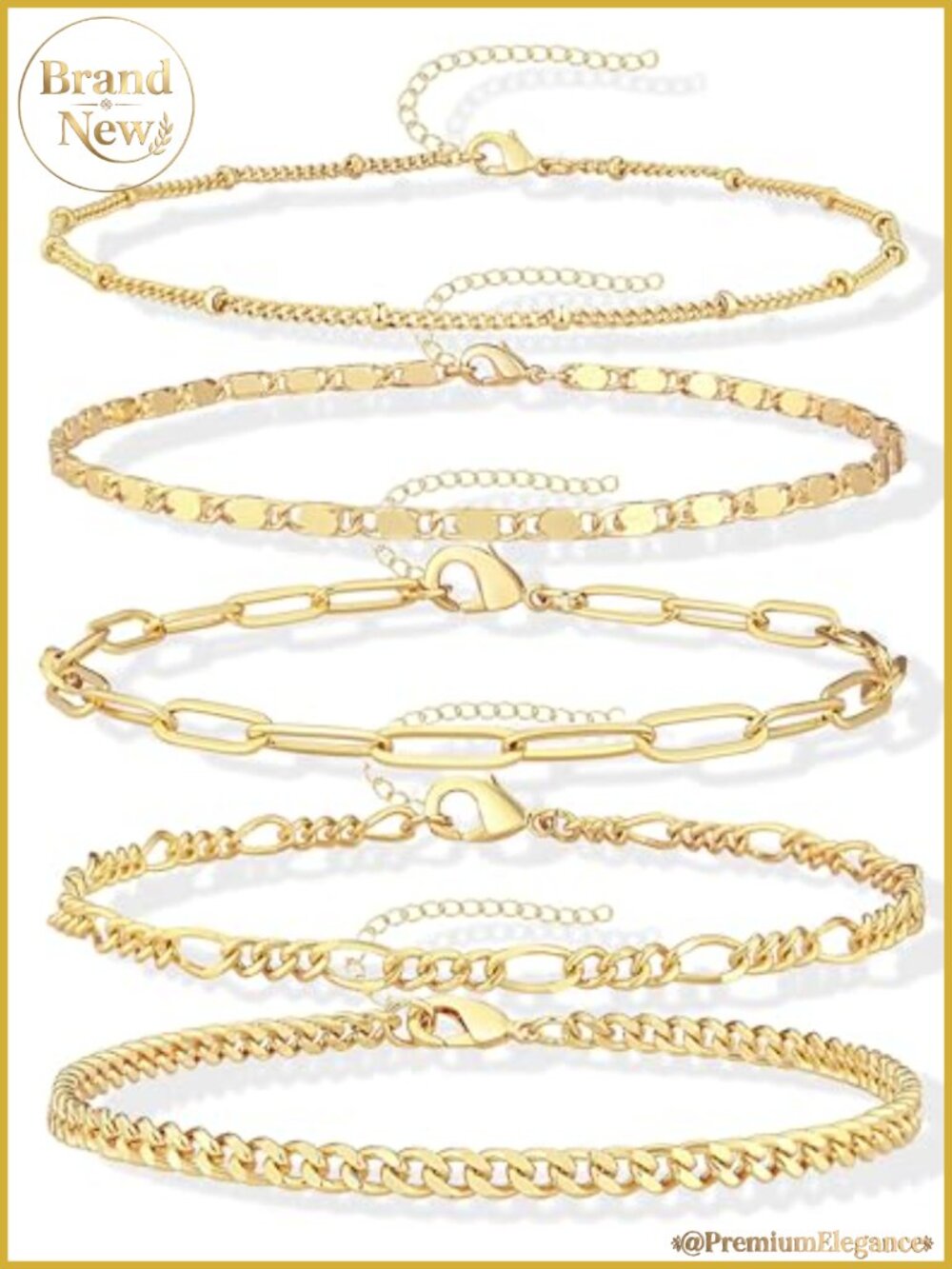 14K Gold Plated Layered Anklet Set for Women Waterproof Chain Anklets